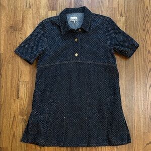 GANNI Short Sleeve Fluffy Denim Mini Dress Sz 40